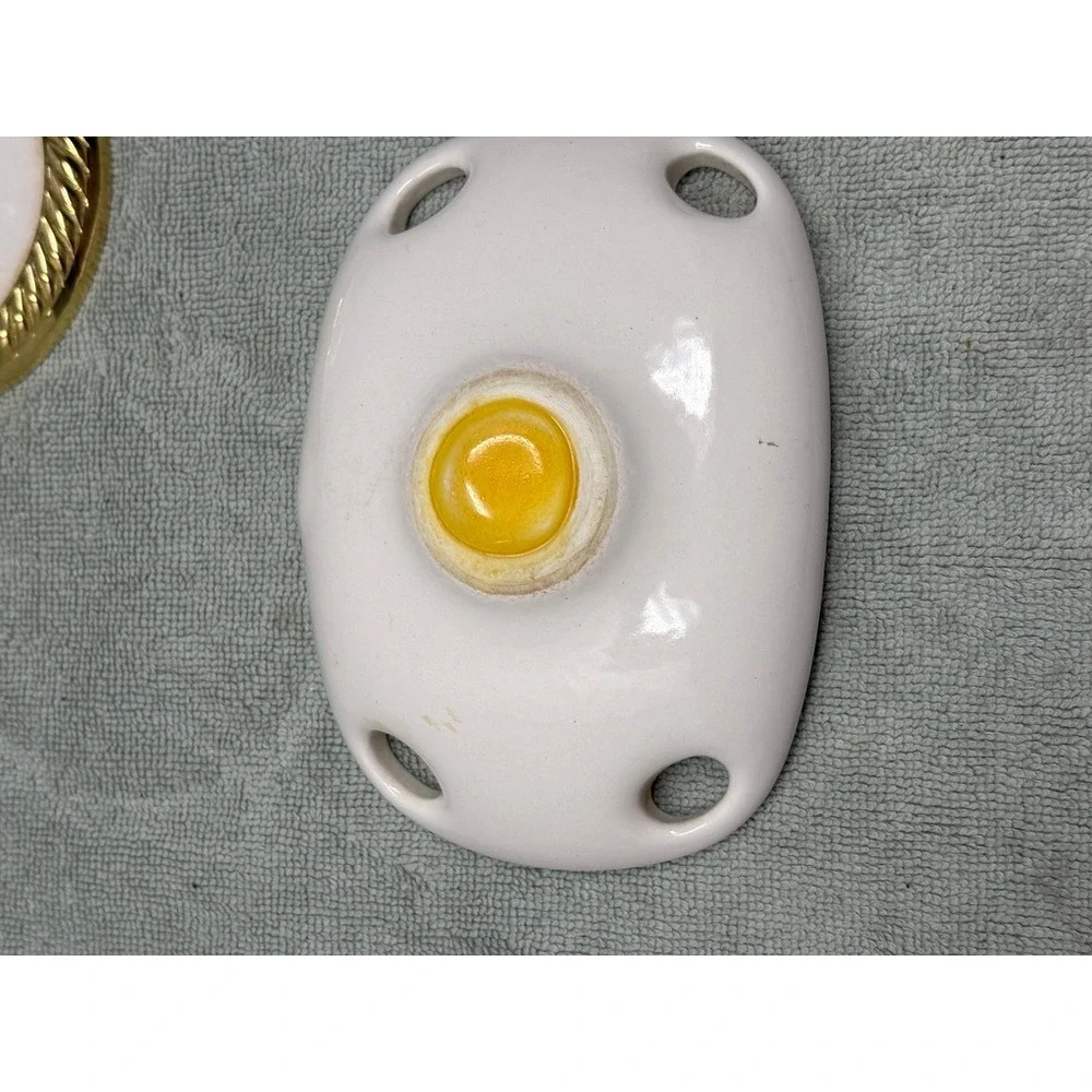 Vintage White Ceramic‎ Soap Dish and Gold Rope Trim Robe Hook Bathroom Set